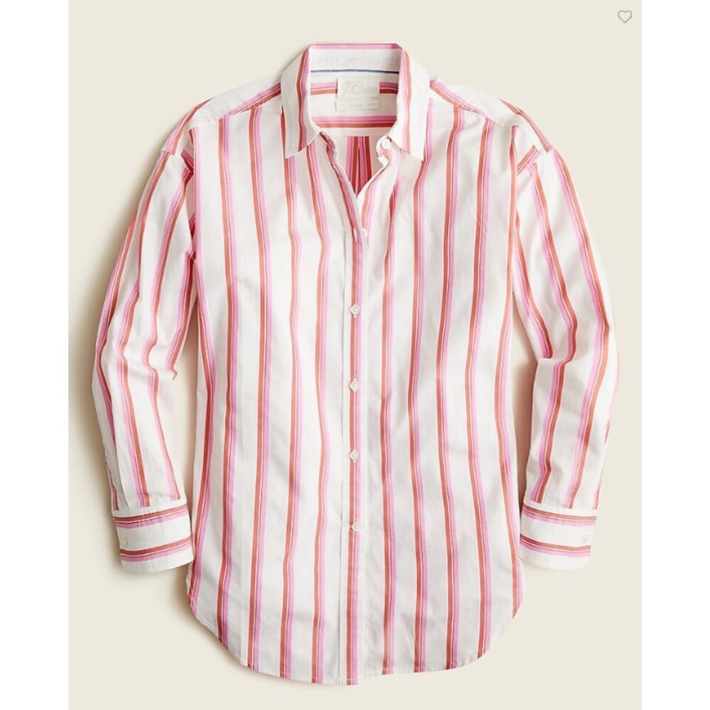 J. Crew Relaxed-fit Washed Cotton Poplin Shirt in Pink Stripe Size 2 - Picture 1 of 9